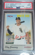 2019 TOPPS HERITAGE ELOY JIMENEZ RC EJ ROOKIE REAL ONE RED INK AUTO #D/70 PSA 9