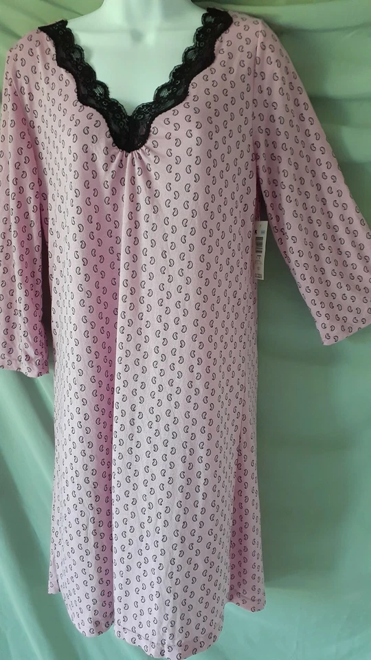 Camisón Jaclyn Smith Púrpura Negro Manga 3/4 Hasta la Rodilla Pequeño 38" BUSTO Foto 2 de 4