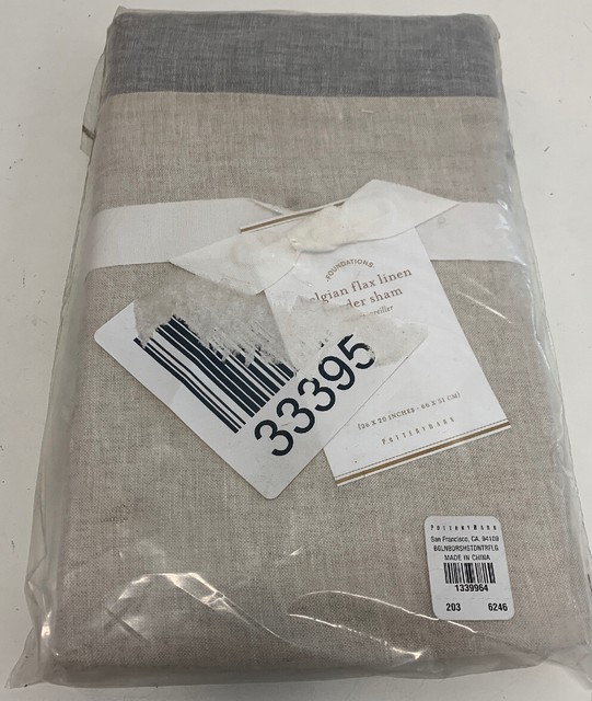 Pottery Barn Belgian Flax Linen Border Sham Flagstone Standard