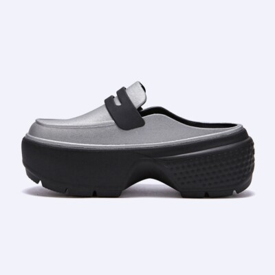 NEW CROCS STOMP METALLIC LOAFER CRS210363 210363-01V SILVER BLACK