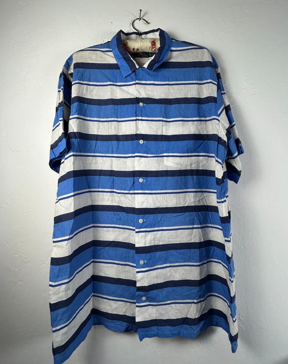 Polo Ralph Lauren Button Up Shirt Mens XXL Blue White Striped