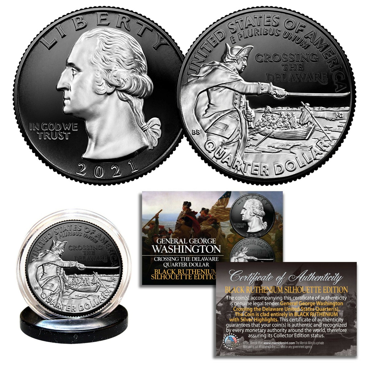 2021 WASHINGTON CROSSING DELAWARE Quarter 2-Sided BLACK RUTHENIUM