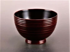 Owan Japanese soup bowl Echizen Lacquer ware Japan Lateral stripes Tamari Urushi