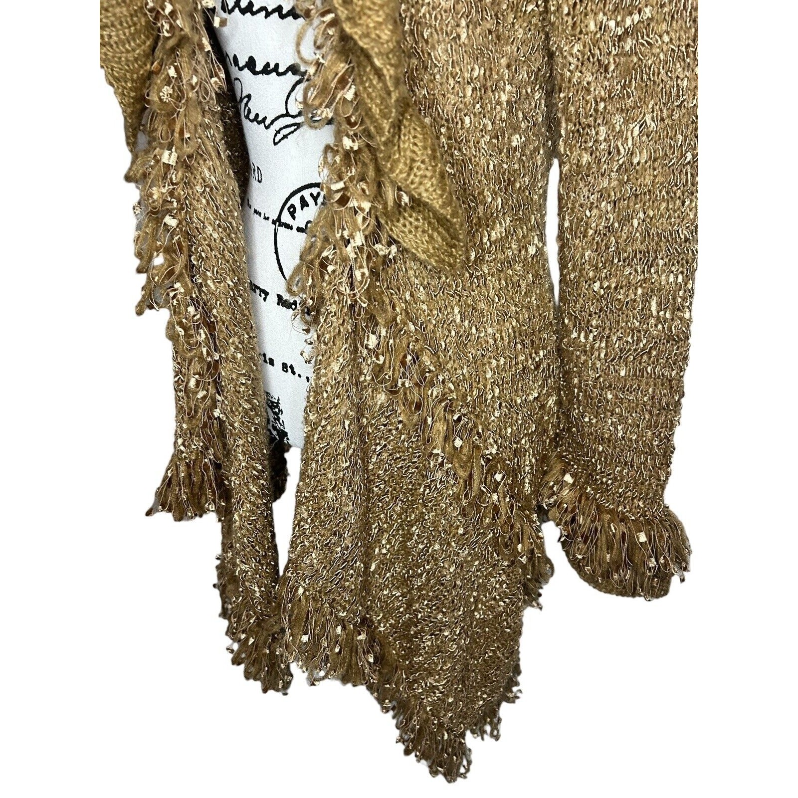 Urban Mango Women Gold Fluffy Sweater Cardigan Size M thumbnail 6