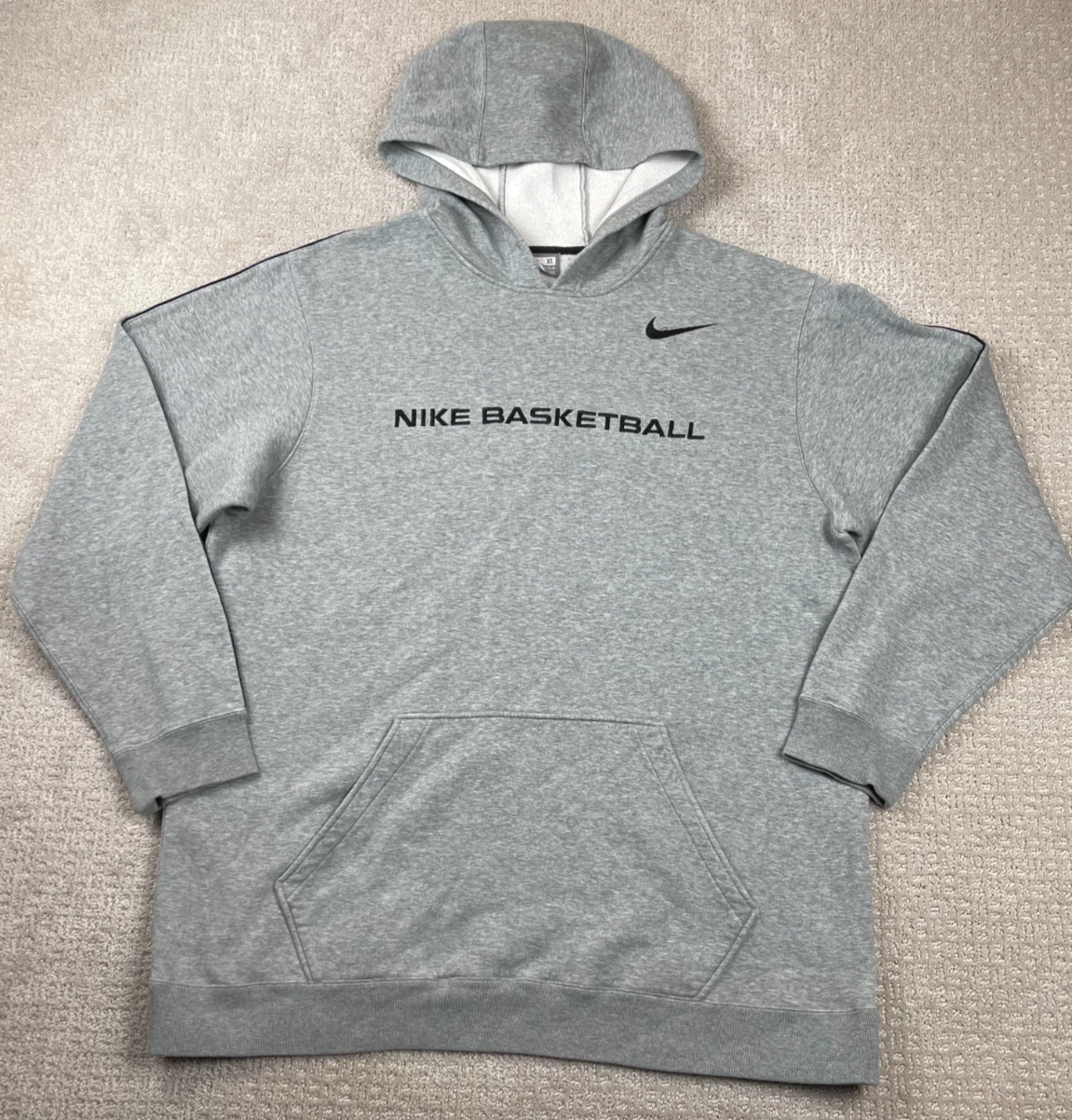 Vintage Nike Basketball Hoodie Mens XLT Gray Pullover Sweatshirt Spellout Y2K