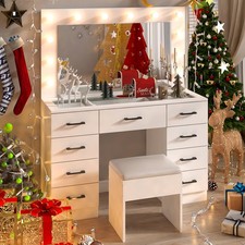 45.3 x 15.7 x 29.5-55.1 Inches Vanity Desk with Large Lighted Mirror  Lights