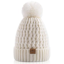 Kids Winter Beanie Hat, Children s Warm Knitted Fleece Lined Woollen Ski White