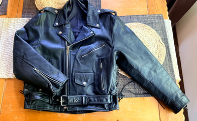 Echtes Leder M/L Heavy Motorcycle Real Leather Jacket polyester Lined Black