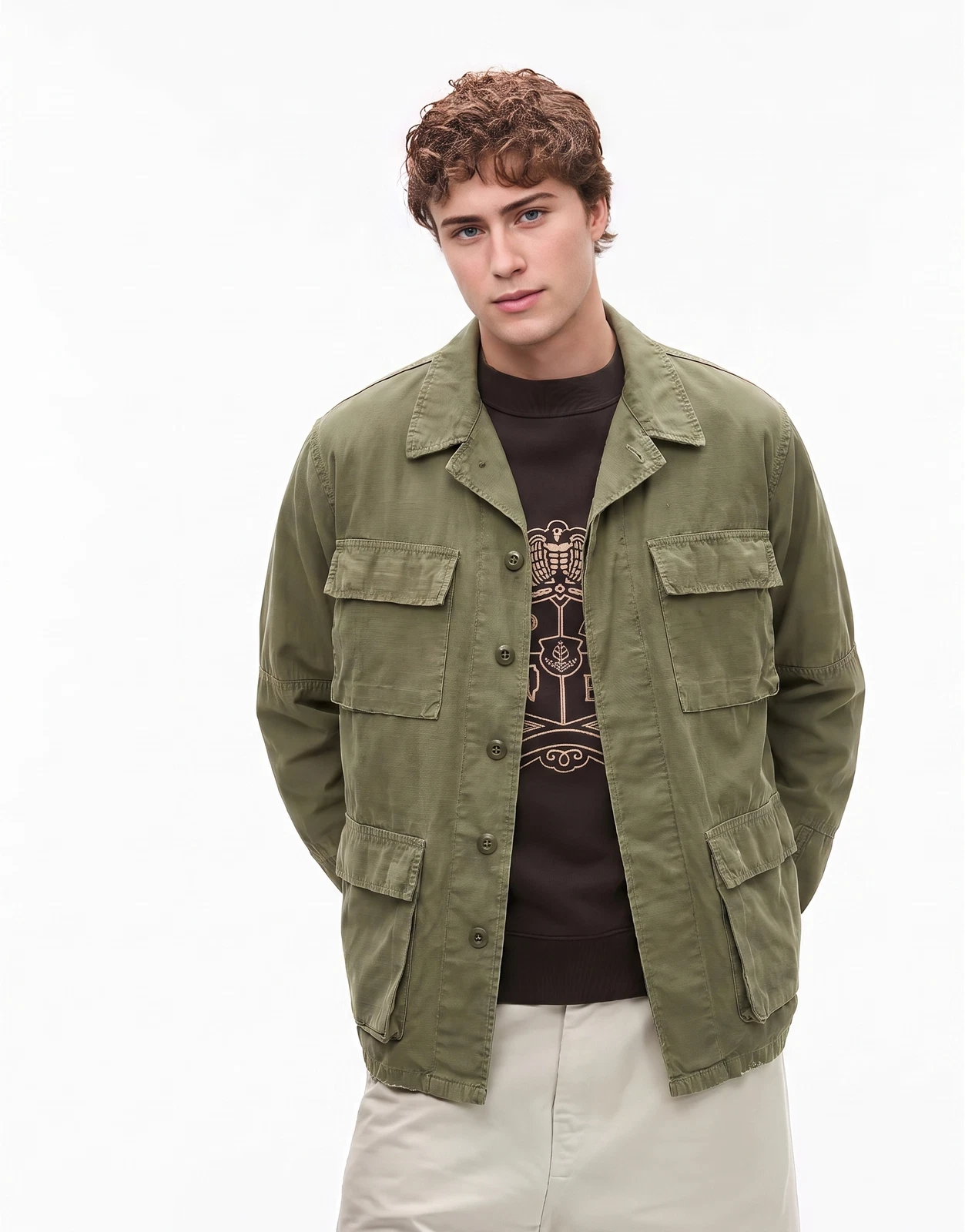 Tellason Jacket Mens Medium Green Cotton Military Field Utility Made In Italy image 1