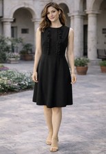 Tahari Levine Dress 14 Black Tuxedo Bib Ruffle A Line Sleeveless Career Church