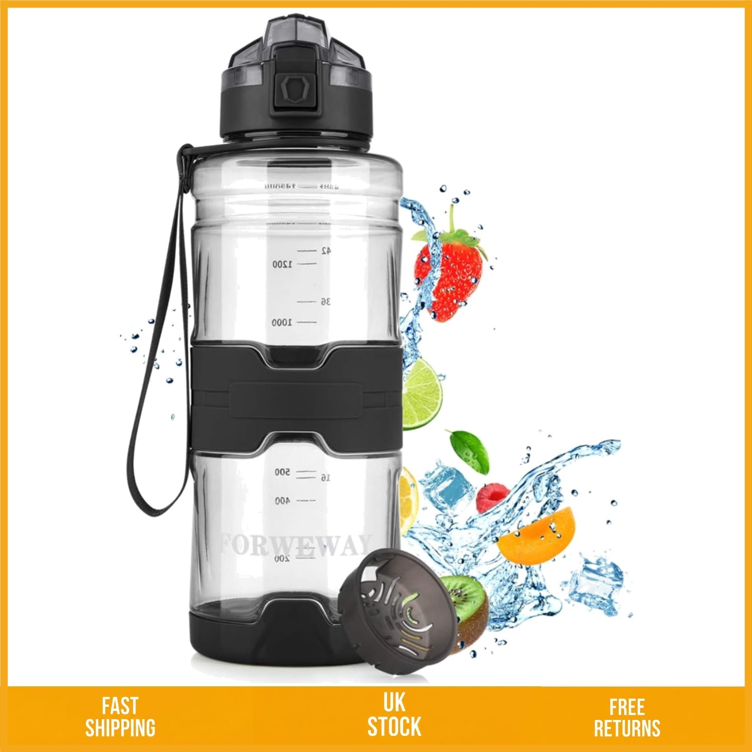 Durable Tritan Sports Water Bottle Large Leakproof Reusable Filter Jug 1.5L