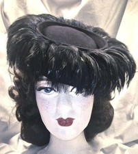 1940s Feathers Tilt Hat: Vintage Dark Blue Pin Up MaynoR New York Navy