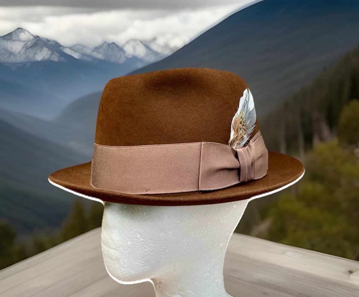 Vintage Dobbs Fifth Ave. NY Brown Fedora Hat With Beige Ribbon Band Wool Felt Brown Dobbs Fedora Hats for Men for sale | eBay main image 2