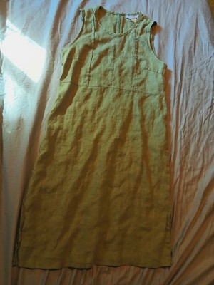 Vintage FLAX linen dress Small Women's, mint green, side slits, zip back