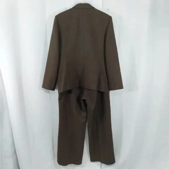 Pantalón Evan Picone Petite marrón con rayas grises 2 piezas talla 12/14 Foto 3 de 4