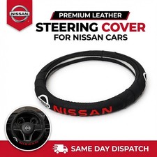Nissan Logo Steering Wheel Cover Leather Universal Car Medium 37-38cm Black