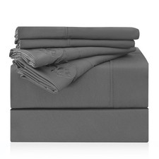 4 PCS Twin Size Sheet Set Luxury Wrinkle-Free Microfiber 16 Inch Pocket Gray