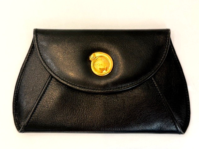 Cartier Panthere Leather Wallet Cltch Foldover Black Gold GORGEOUS VINTAGE AUTH