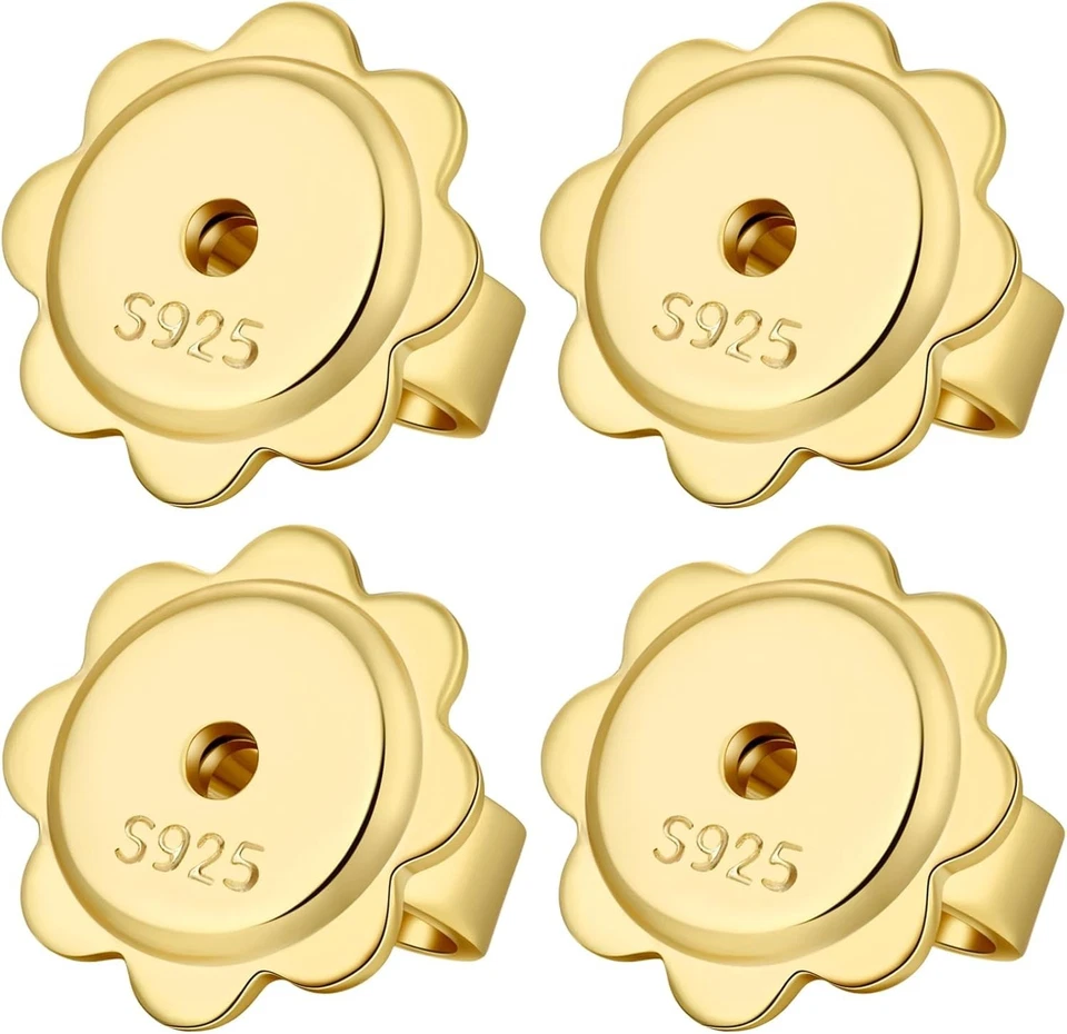Premium Hypoallergenic Sterling Silver Earring Backs - 14k Gold Locking Design - Image 3 of 4