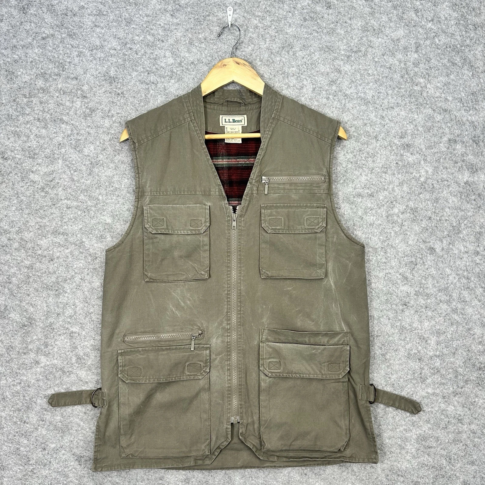 Vintage L.L.Bean Hunting Vest Women’s Medium Grey Green Flannel Lined 90’s C70