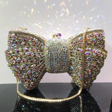 Rhinestone Bow Evening Clutch Bag Women Crystal Party Handbag Wedding Purse