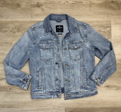 Hollister Mens Epic Flex Vintage Distressed Jean Jacket, Faded Blue, Size M