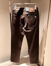 Stefano Ricci Men's Regular Pure Cotton Washed Jeans Casual Pants Brown Trousers