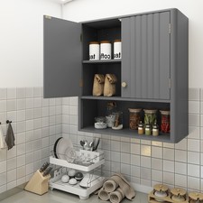 Modern Fluted Bathroom Wall Cabinet Double Door Medicine Cabinet