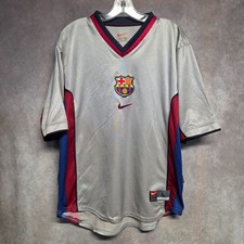 Rare Vintage Nike FC Barcelona  Silver Soccer Football Jersey Mens L UK