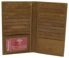 RFID Blocking Cowhide Leather Men's Long ID Credit Card Security Wallet