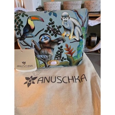 Anuschka 7431-AMA Amazonia Hand Painted Leather Crossbody Bag New Sloth Toucan