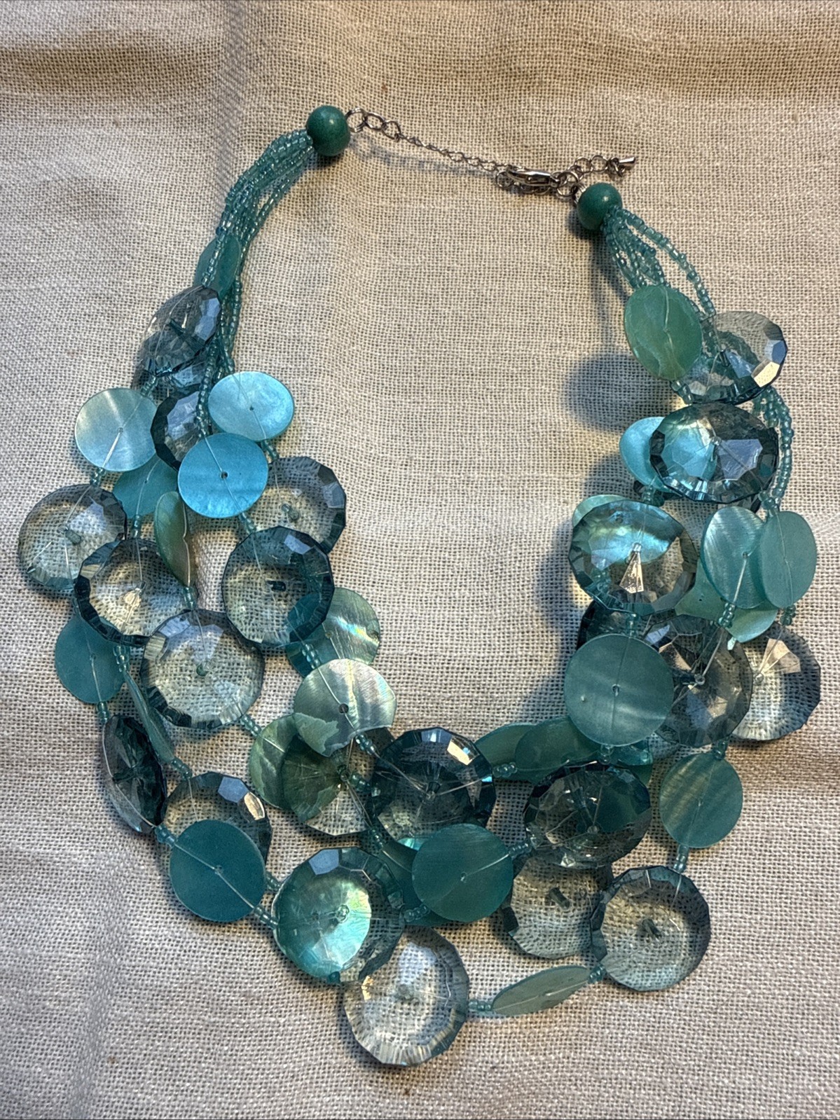 #5 Vintage Aqua Blue Multi-Strand Beaded Statement Necklace - Costume Cocktail