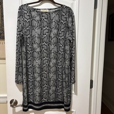 Michael Kors Long Sleeve Shift Dress Snakeskin Print  Womens Size L Gray/Black