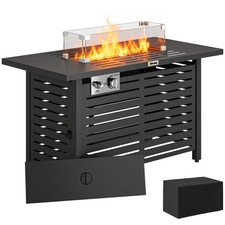 Outsunny 50000BTU Fire Pit Table with Rain Cover, Black, Used