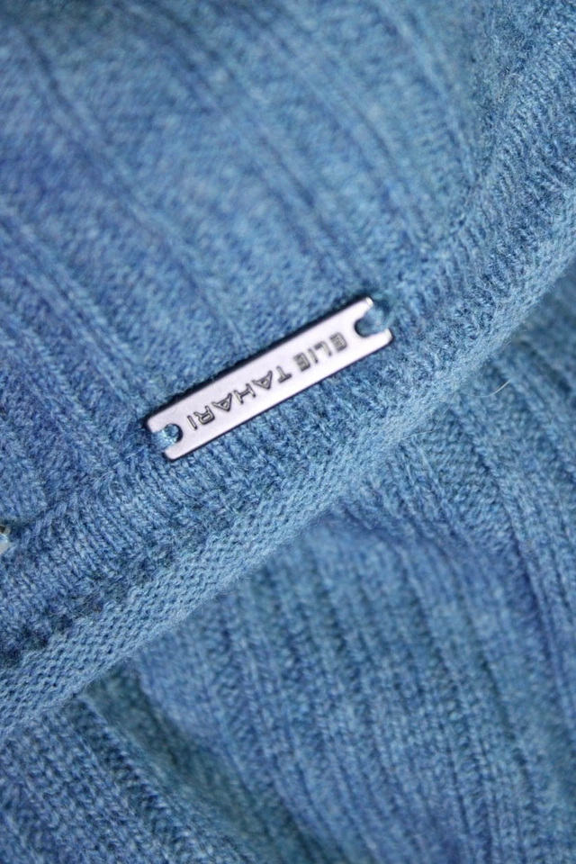 Elie Tahari Womens Wool Ribbed Cold Shoulder Knitted Sweater Blue Size S - Image 4 of 4