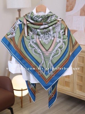 Sallys 70% Cashmere & 30% Silk Wrap Scarf Belt Print Double Face Shawl 53'' Green