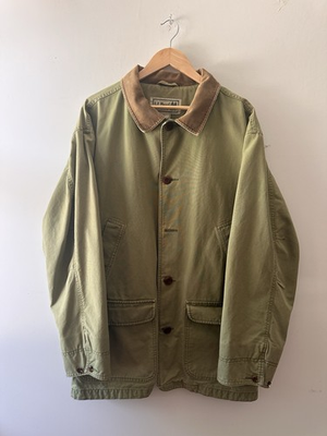 #ad Vintage Light Green LL Bean Chore Coat Cord Size XL Corduroy Collar $50.00