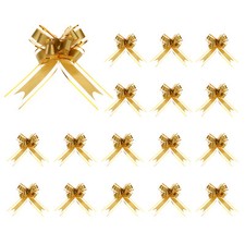50pcs Pull Bows 5.9 Inch Wide Ribbon Gift Bows for Gift Wrapping Gold Tone
