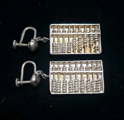 Vintage Sterling Silver Abacus Earrings 11.5 Grams Made In Hong Kong 