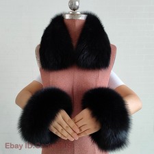 Women 100 Real Fox Fur Collar Square Scarf Winter Warm Scarves Fox Cuff One Set