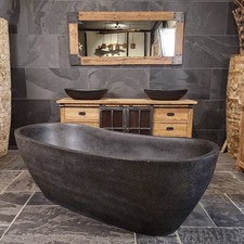 THALASA | freistehende Badewanne | Terrazzo schwarz | 200 x 90 x 50-60 cm