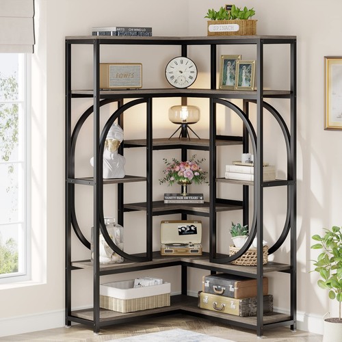 7-Shelf Corner Bookshelf, Large Modern Corner Bookcase, Tall L-Shaped Corner ...