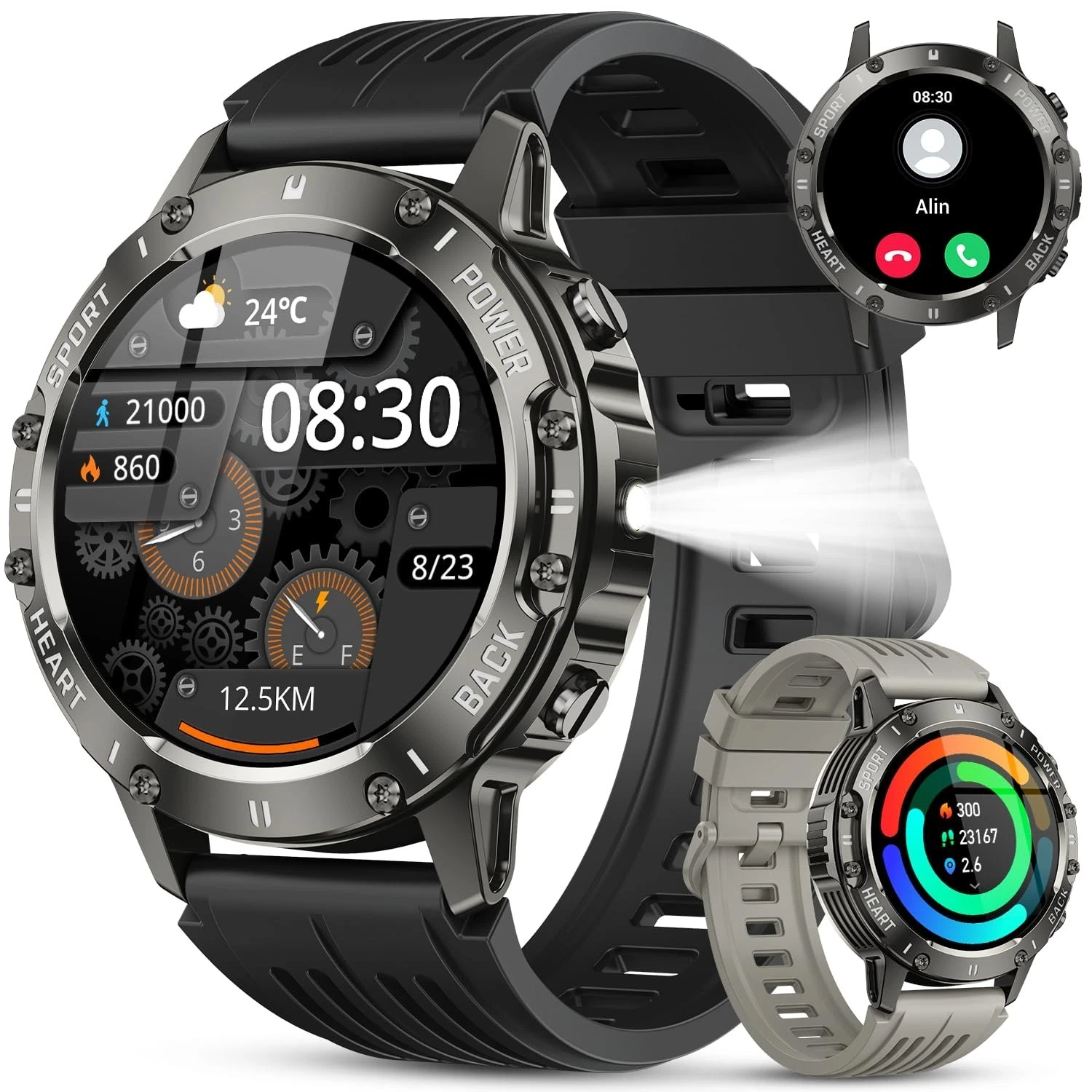Smart Watch for Men Fitness Tracker: Military Make Answer Call Running Digital M