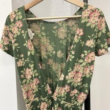 Sézane Luce Green Cotton Low-Cut Maxi Floral Dress