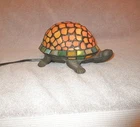 Vtg Tiffany Style Stained Glass Turtle Accent Lamp 9" Night Light On Off Switch