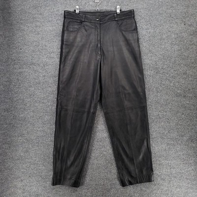 Echtes Leder Leather Pants Womens 16 Black Straight Leg Lined Motorcycle Biker