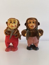 Vintage Jolly Chimps - 2 Wind Up Key Monkeys Playing Cymbals Toys - One Works
