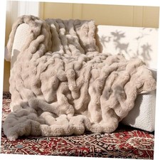 Ultra Soft Cozy Faux Fur Blanket, Fuzzy Plush Thick Throw Bubble Light Brown