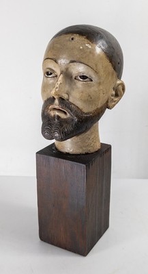 Antique 17/18th C Spanish Colonial Painted Santos Christ Figure on Wood Base