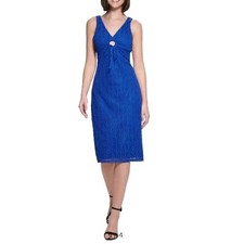 Guess Keyhole Sheath Pointelle Knit Midi Women's dress Blue Cobalt 14 GDQN4878